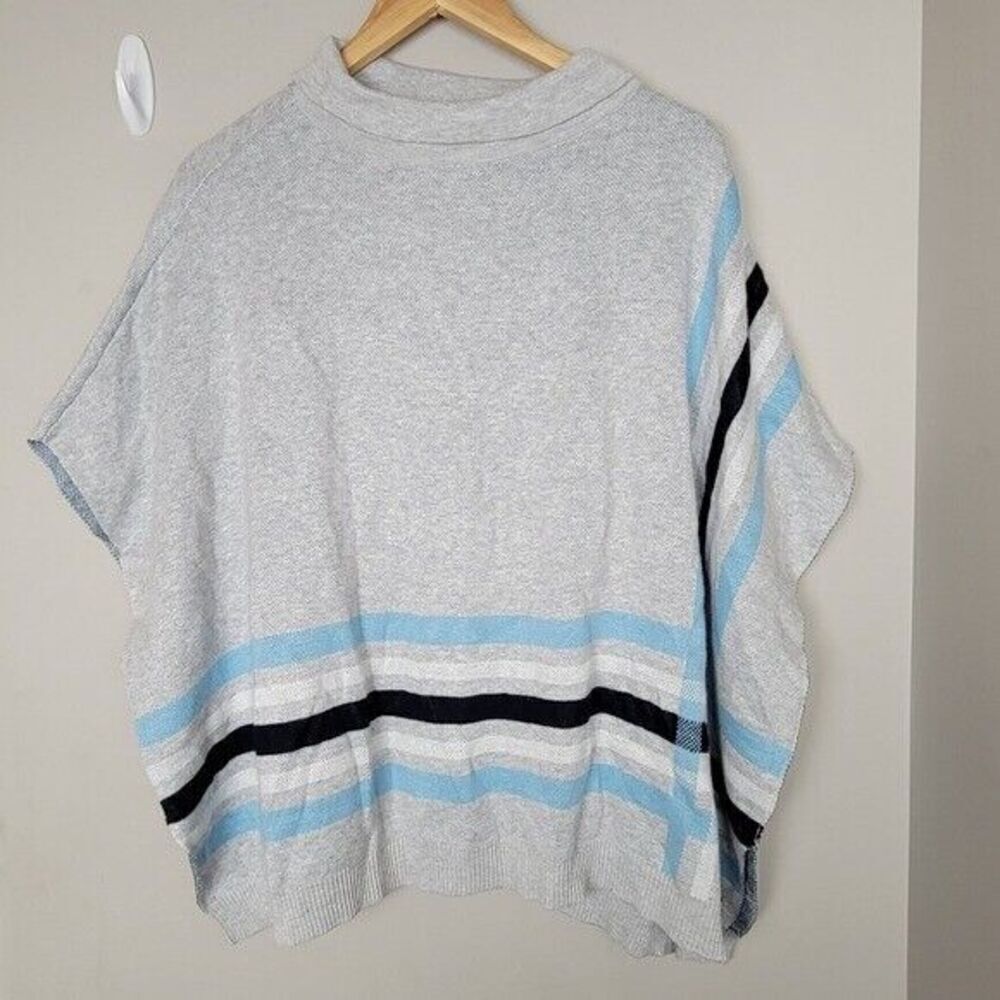 Talbots Sabrina Knit Poncho Shrug Grey Stripe Colorblock S/M NWT